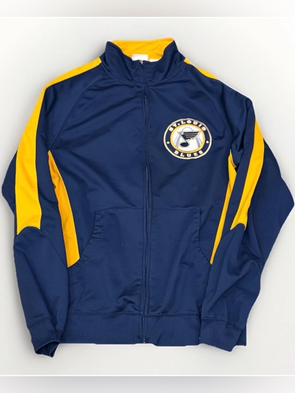 St Louis Blues Track Jacket Mens Large Majestic NHL Blue Yellow Zip